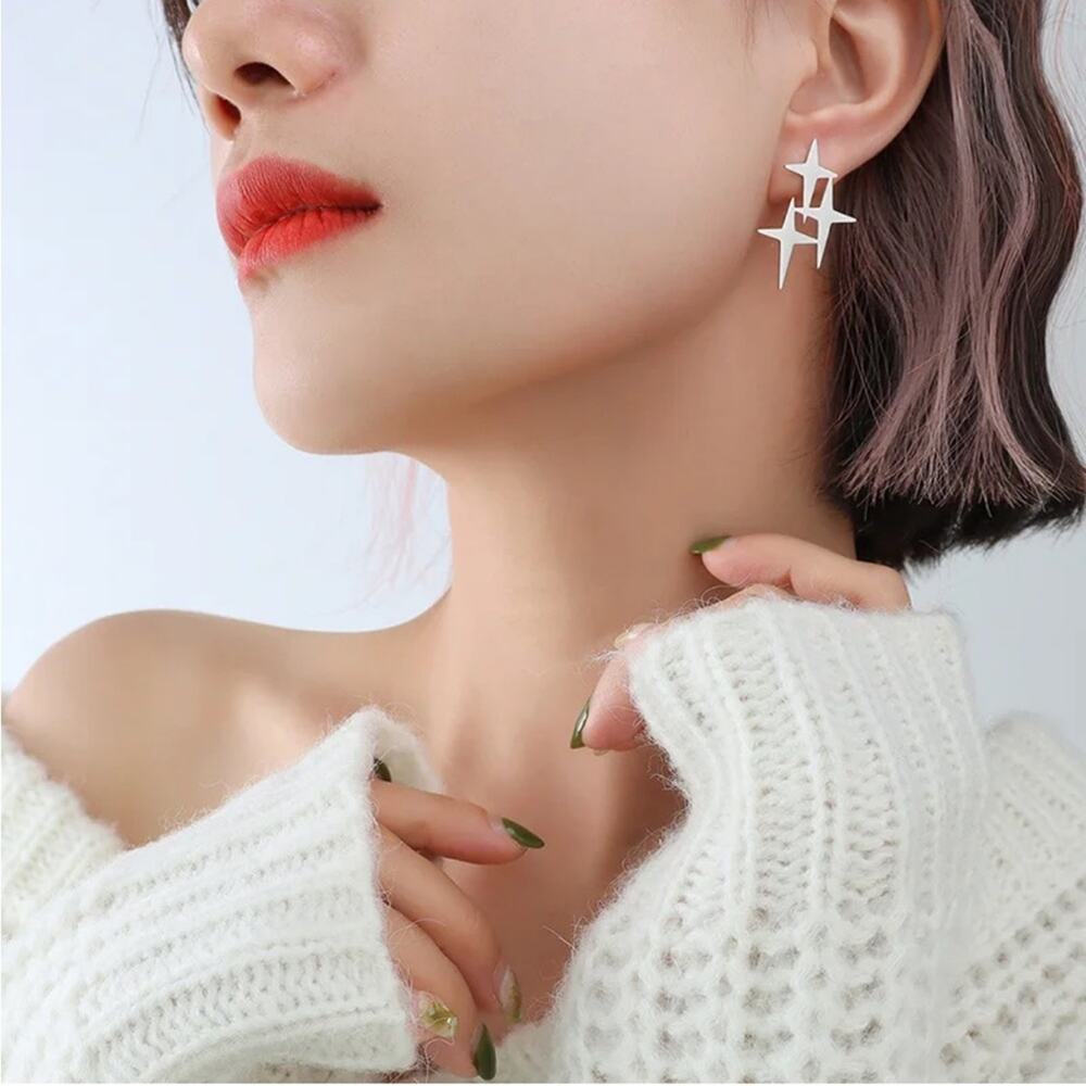 NEW 18K white gold plated Star drop earrings jewelry B22A
